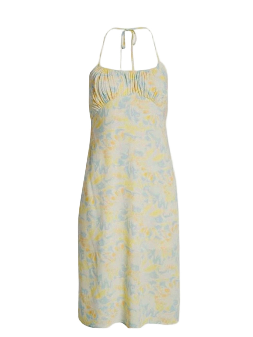 BP Nordstrom Pastel Floral Ruched Bust Halter Knee Length Lined Dress - Sz S
